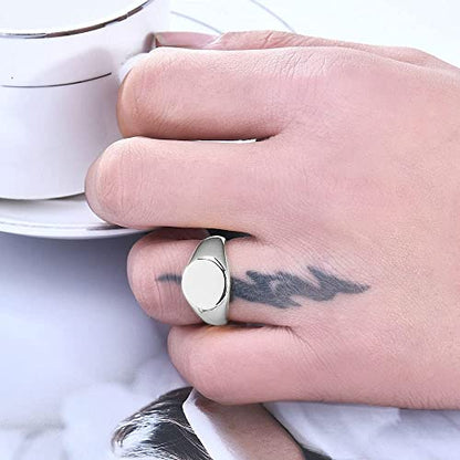 MYNENEY Stainless Steel Round Shape Classical Simple Plain Wedding Engagement Statement Pinky Band Signet Rings for Men Women Size 4-15 - color: Silver