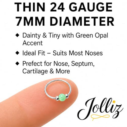 Jolliz Opal Nose Rings Hoops – 24 Gauge Classic Design, Elegant Nose Rings for Women & hypoallergenic Nose Piercings Jewelry Perfect for Any Occasion with Comfortable Fit - color: Green Opal Silver