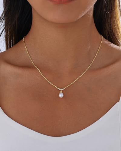 Pearl Necklaces for Women Trendy 14k Gold Plated Cubic Zirconia Pearl Pendant Necklace Valentines Day Wedding Birthday Mother's Day Gifts Dainty Gold Necklace for Women - color: Style 1 - Gold Necklace