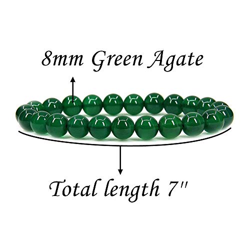 Angelstones Gemstones 8mm Round Beads Healing Crystal Bracelet for women | Natural Gemstone, Handmade Gifts for Women, Healing Crystal Round Beaded Stretch Bracelets, Unisex Jewelry for Women and Men - color: Green Agate