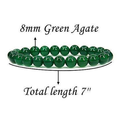 Angelstones Gemstones 8mm Round Beads Healing Crystal Bracelet for women | Natural Gemstone, Handmade Gifts for Women, Healing Crystal Round Beaded Stretch Bracelets, Unisex Jewelry for Women and Men - color: Green Agate