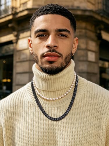 ChainsPro Stainless Steel Mens Cuban Link Chains, Hip Hop Miami Necklace | Daily Wear Jewelry with Gift Box, Silver/Gold Plated/Black, Sweatproof & Waterproof, Hypoallergenic Men Chains, No Tarnish - color: Black