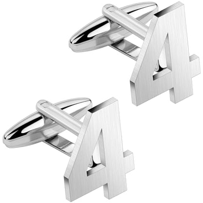 AMITER Mens Cufflinks with Number, Classic Silver Personalized Cuff Links for Men, Sport’s Day Casual or Formal Shirts - style: 4