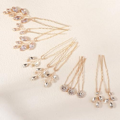 11 Pieces Bride Hair Pins Rhinestones Hair Accessories for Women Crystal Hair Piece for Wedding Bride Women Bridesmaids - color: 02 Gold-TJ-1211