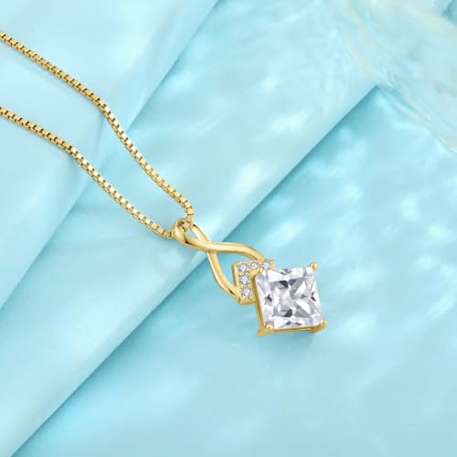 Infinity Necklace 925 Sterling Silver Princess Cut Pendant Birthstone Jewelry for Women - color: Golden Yellow