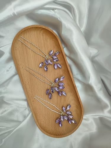 Sweet 16 Hairpins Leaf Rhinestone Princess Birthday Party Hairclips Junior's School Prom Headpieces,Purple - color: Purple