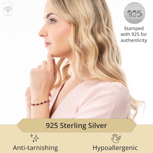 MAX + STONE 925 Sterling Silver Created Ruby Bracelet for Women | July Birthstone Ruby Bracelet | Hypoallergenic Sterling Silver Tennis Bracelets - style: Pear Cut | Diamond