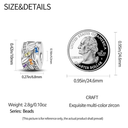 925 Sterling Silver Stopper Clip Charms for Bracelet Necklace Spacer Beads with 5A Cubic Zirconia Mother's Day Christmas DIY Gift for Women(2PCS) - style: Colorful Stone Leaves