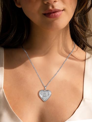 FindChic Locket Necklace for Women Custom Photo Memorial Gifts 4 Colors | Silver/Black/Rose Gold/Gold Plated Personalized for Loved Ones, Birthday Valentine's Day Keepsake - style: 12. Rose Relief (DIY)-Silver