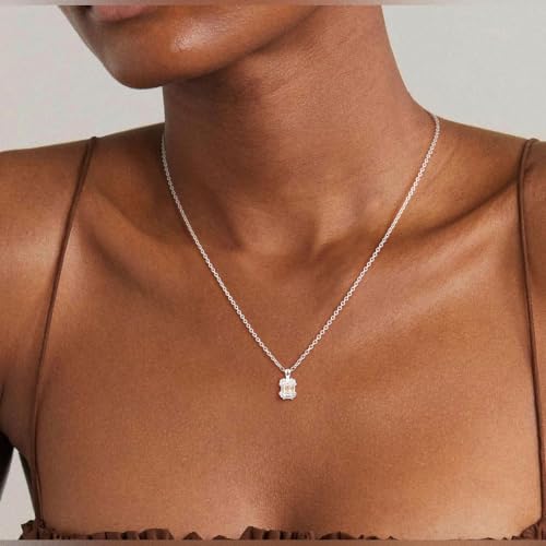 Gold Silver Necklace for Women, Dainty Cubic Zirconia Pendant | Teardrop CZ Charm, 14K Gold/Sterling Silver Plated, Adjustable Chain, Hypoallergenic & Waterproof Jewelry, Cute Trendy Gift - color: Silver-Baguette cut cz