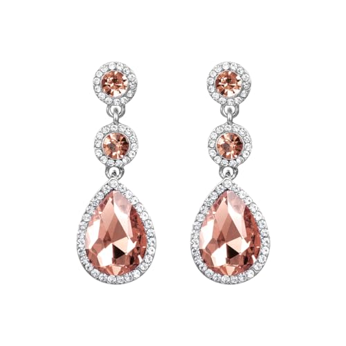 YINLI Elegant Wedding Bridal Crystal Tear Drop Dangle Earrings for Women - color: Orange,Silver
