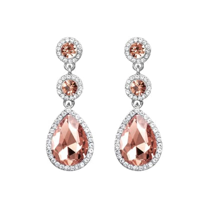YINLI Elegant Wedding Bridal Crystal Tear Drop Dangle Earrings for Women - color: Orange,Silver