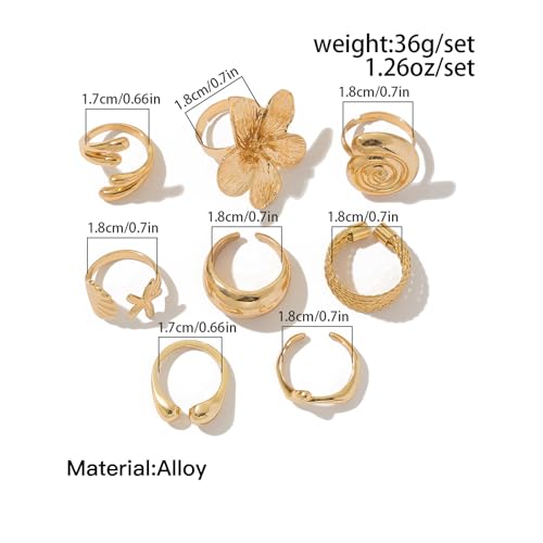 Gold Rings for Women Non Tarnish Boho Stackable Adjustable Open Rings Set Finger Knuckle Stacking Ring Packs Jewelry Gift - color: Gold Chunky Starfish Rings 8Pcs