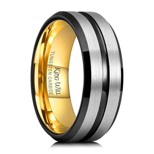 King Will Mens 8mm Cross Groove Tungsten Carbide Wedding Ring | Rose Gold, 8mm, Grooved, Comfort Fit, Cross design, Everyday Wear - color: Gunmetal-Gold Plated 8mm