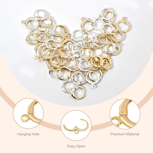 60pcs Mix 14K Gold and Silver Filled Hoop Huggie Earring Hooks,Hypoallergenic Dangle Tarnish Resistant Gold Lever Back Earring Hooks Earwire for Jewelry Making Supplies (Gold/Silver) - color: Gold / Silver
