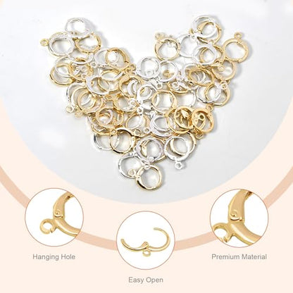 60pcs Mix 14K Gold and Silver Filled Hoop Huggie Earring Hooks,Hypoallergenic Dangle Tarnish Resistant Gold Lever Back Earring Hooks Earwire for Jewelry Making Supplies (Gold/Silver) - color: Gold / Silver