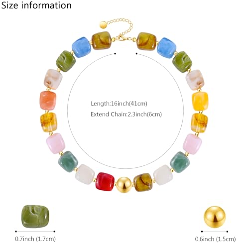 VIBILIA Boho Beaded Chunky Statement Necklace for Women Y2K Summer Jewelry | Boho Handmade Large Resin Bead Strand, Trendy Statement Summer Vacation Holiday Jewelry - color: Square-Colorful