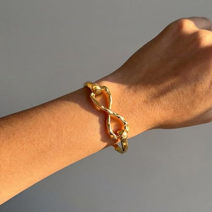 Moodear Chunky Gold Bangle Bracelets for Women, 14K Gold Plated/Silver Cuff | Chunky Statement Jewelry with Hammered Texture, Non Tarnish Gold Plated Finish, Unique Cuff Design, Lightweight Comfort - style: Infinity Bangle Gold 18.5cm （≈7IN）