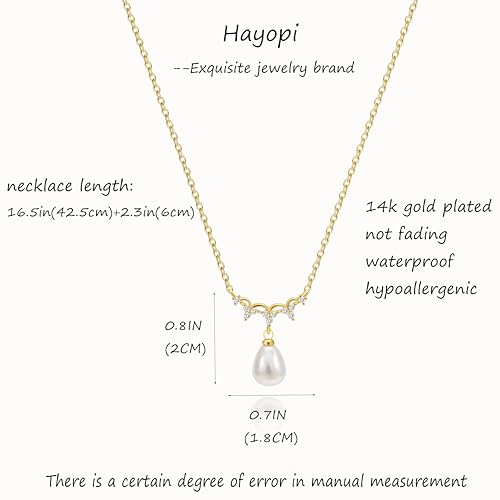 Pearl Necklaces for Women,Dainty Gold Pendant Necklaces Waterproof Jewelry | 14K Gold Plated Pearl Necklaces,Dainty Elegant Wedding Necklace,Small Cute Adjustable Minimalist Necklace,Non Tarnish Jewelry - color: GOLD-5