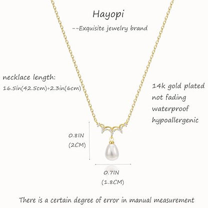 Pearl Necklaces for Women,Dainty Gold Pendant Necklaces Waterproof Jewelry | 14K Gold Plated Pearl Necklaces,Dainty Elegant Wedding Necklace,Small Cute Adjustable Minimalist Necklace,Non Tarnish Jewelry - color: GOLD-5