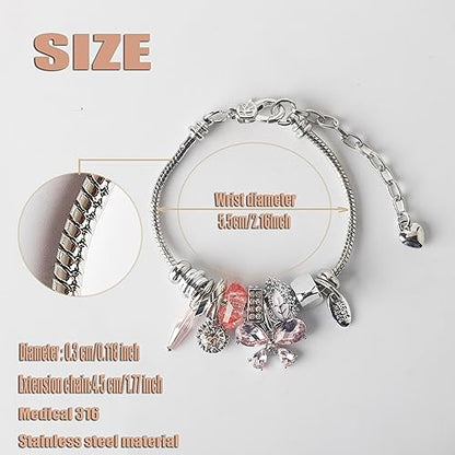 DS Charm Bracelets for Girls Adjustable Silver Stainless Steel Gift Box | Cute Cartoon Charms,Friendship Jewelry,Birthday Gifts,Teen Kid Fit, Tarnish Resistant,Stackable Trendy Daily Wear - style: Silver-butterfly 2