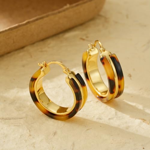 Dr's gift Chunky Leopard Print Earrings for Women 14K Gold Plated Statement Huggie Hoop Earrings Brown Acrylic Tortoise Resin Cheetah Trendy Jewelry - color: Leopard 2