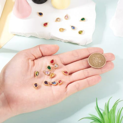 Beadthoven 20pcs 18K Gold Plated Teardrop Cubic Zirconia Charms Crystal Rhinestone Charms Small Faceted Birthstone Pendants Drop Beads for Jewelry DIY Making Necklace Bracelet Earrings Crafts - color: Teadrop Faceted