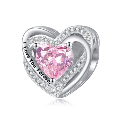 Heart Birthstone Charms for Bracelets, 925 Sterling Silver Women Bead Charms for Charm Bracelets Necklace, Mother's Day Birthday Anniversary Jewelry Gifts for Wife Mom Grandma Daughter - style: Bead - Oct - Tourmaline