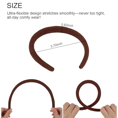 Wecoe Padded Headbands for Women 5pcs Fall & Winter Neutral Plain Sueded-Like Headbands Fashion Non slip Soft Comfortable Head Bands Hair Accessories for Women