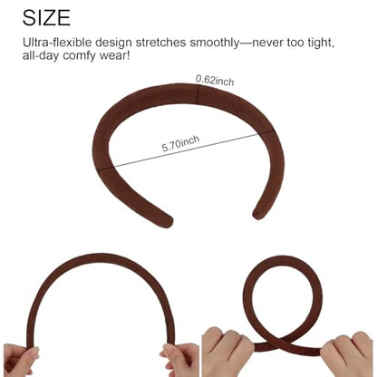 Wecoe Padded Headbands for Women 5pcs Fall & Winter Neutral Plain Sueded-Like Headbands Fashion Non slip Soft Comfortable Head Bands Hair Accessories for Women