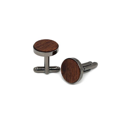 ARFUKA Round Wooden Black Copper Cufflinks Set for Men Handcrafted Elegant Shirt Studs & Jewelry Accessories