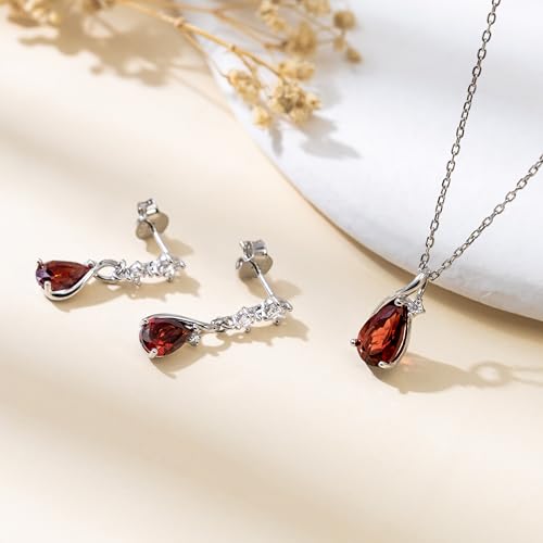 immobird 925 Sterling Silver Infinity Birthstone Jewelry Set Teardrop | Birthstone Necklace and Earring Set, Small Pear-shape Pendant, Drop Earring, Timeless Gift for Her, Daily Wear, Nice Gift Box - color: 01-Jan.