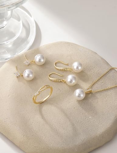 Mameloly Pearl Earrings for Women Leverback Dangle Trendy Simulated Pearl Drop Earrings 14K Gold Plated Sterling Silver 925 Cute Jewery for Women - color: 14K Gold Plated CZ