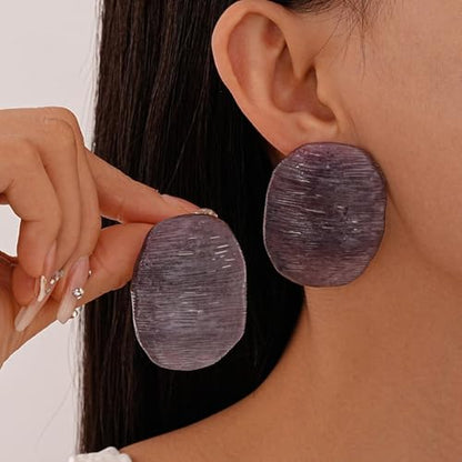 Trendy Resin Acrylic Statement Earrings for Women Chunky Geometric Round Drop Stud Styles Fashionable Modern Lightweight Dangle Earring Set - color: D:Gray