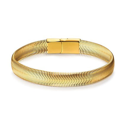 Mens Bracelet-Stainless Steel Magnetic Clasp Franco Chain Bracelets for Men - color: D-Gold