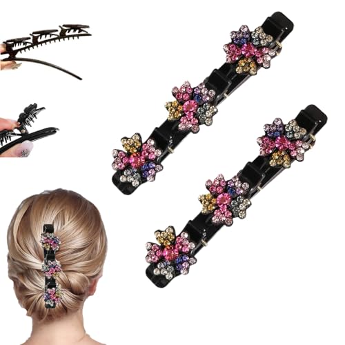 Sparkling Crystal Stone Braided Hair Clips for Women. | Hair Clips for Styling Hair Barrettes for Women and Girls,Double-Layer Duckbill Clips, Non-Slip Hair Accessories (A-2Pcs) - color: A-2Pcs