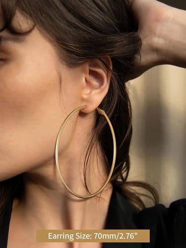 FindChic Thin Hoop Earrings for Women,Silver/Black/Gold Plated 20-100mm - color: Gold, size: 70mm