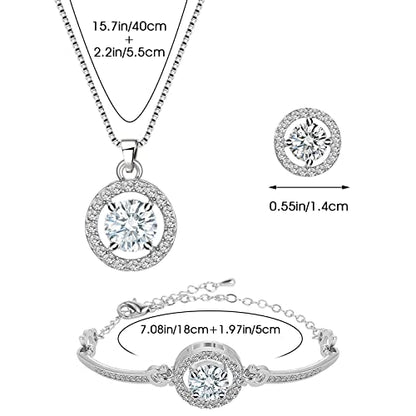 Crystal Jewelry Set for Women Cubic Zirconia CZ Jewellery Bridal Pendant Necklace Bracelet Earrings Set Wedding Jewelry Set - color: Silver