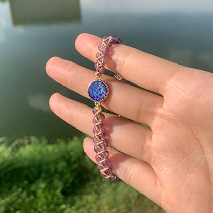 YGLINE Stone Bead Yoga Meditation Bracelet Healing Crystal Double Layer Natural Gemstone Beaded Relax Anxiety Bracelets for Women Men - color: purple