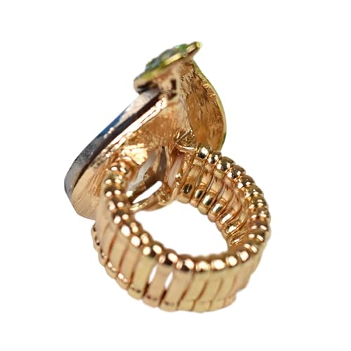 NYFASHION101 Radiant Teardrop Stone Adjustable Cocktail Statement Ring - color: Curvy Green Tint Aurora Borealis/Gold-Tone