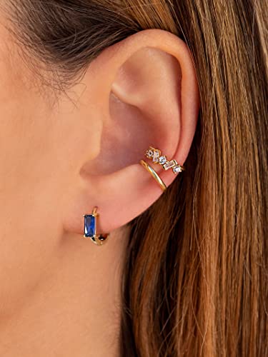 DAILY VIBES Dainty Butterfly Cross CZ Small Huggie Hoop Earrings for Women | Hypoallergenic, 14K Gold Plated Hoops, Tiny Cubic Zirconia, Cartilage Hoop Earrings for Women Trendy - color: Blue