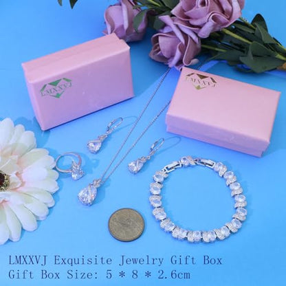 LMXXVJ Jewelry Set for Women,Teardrop Cubic Zirconia Necklace Earrings Adjustable Ring Bracelet Jewelry Set Formal Jewelry Gift - color: SYSD-White Gold-White
