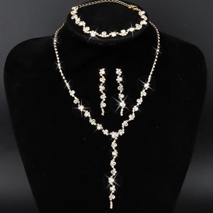 CAVETEE Jewelry Set - Prom Jewelry Crystal Bridal Necklace, Bracelet & Pendant Earring Jewelry Set for Women - style: Rectangular crystal