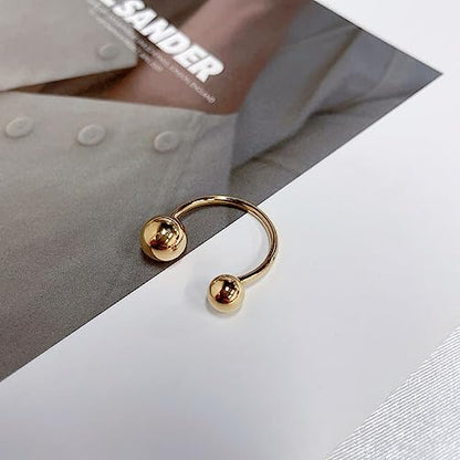 NewZenro 18K Real Gold Plated Ball Statement Open Ring Dainty Minimalist Stainless Steel Double Balls Promise Adjustable Finger Band Engagement Rings for Women Her Girlfriend Jewelry Gifts