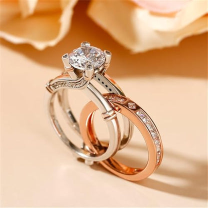 Jeulia Diamond Band Rings for Women cz Sterling Silver Interchangeable Ring Sets Wedding Engagement Anniversary Promise Ring Bridal Sets - color: 1 rose gold