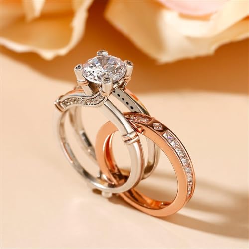 Jeulia Diamond Band Rings for Women cz Sterling Silver Interchangeable Ring Sets Wedding Engagement Anniversary Promise Ring Bridal Sets - color: 1 rose gold