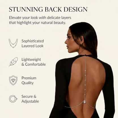 Back Necklace with Rhinestone Pearl Pendant Back Body Chain for Backless Dress Bridal Wedding Backdrop Necklace Crystal Simple Waist Body Jewelry for Women - color: A4:back chain