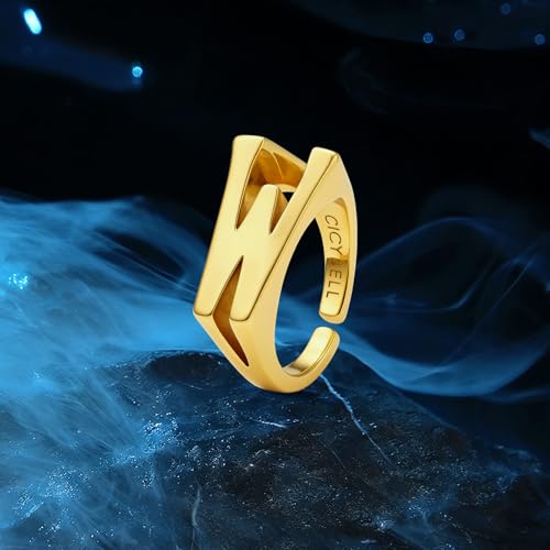 Cicy Bell Initial Rings for Women 18k Gold Plated Adjustable Rings | Open Signet Rings, Bold Letter, Personalized Engraved, For Party - color: Initial-W