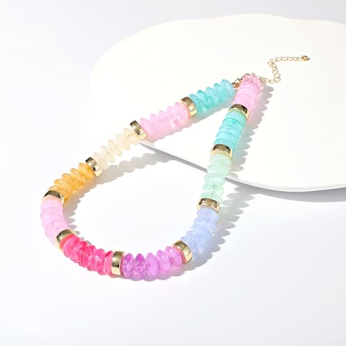 RISHEGAE Chunky Beaded Necklace for Women Boho Resin Beaded Choker Necklace Adjustable Surfer Beach Strand Necklaces Gold Handmade Acrylic Beads Jewelry Gift for Women - color: Style 1colorful