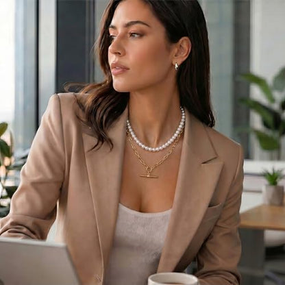 Layered Necklaces for Women Pearl Necklace Stack Gold T Bar Necklace Set Dainty Heart Pendant Jewelry Trendy 2026 Fashion Accessories Gifts - color: A8:2pcs-gold-8mm
